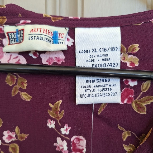 Plus Sz16/18 New Tags Faded Glory Blouse BOHO Maroon Floral Ruffle Scoop Neck - Picture 2 of 13